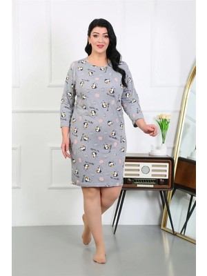 İlkyaz Fashion Kadın Büyük Beden Penye Gecelik Ev Elbisesi Gri