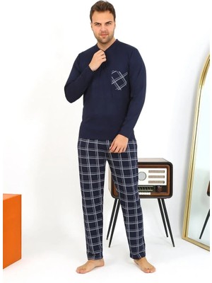 İlkyaz Fashion Erkek Uzun Kol Penye Lacivert Pijama Takımı