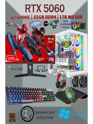 Apphirex Tcw1 Ryzen 7 5700X 32GB 1tb M.2 SSD RTX5060 27'' 280HZ Sıvı Soğutmalı Beyaz Masaüstü Oyuncu Bilgisayarı