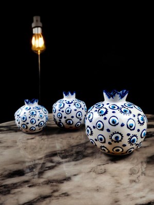 PremiumPort El Yapımı Nazar Boncuk Desenli Dekoratif Biblo Takımı - 3 Parça Ev Hediyesi