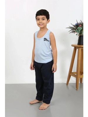 İlkyaz Fashion Erkek Çocuk Sıfır Kol Penye Pijama Takım Mavi