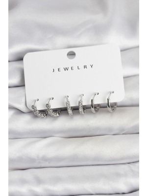 İlkyaz Fashion Gümüş Renk Pirinç Zirkon Taşlı Kadın Küpe Seti ILKYAZB-RSBJTR34