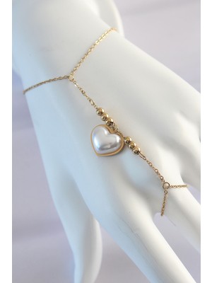 İlkyaz Fashion 316L Çelik Gold Renk Beyaz Bubble Kalp Tasarımlı Şahmeran ILKYAZB-RSBJTR34