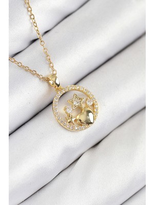 İlkyaz Fashion 316L Çelik Zirkon Taşlı Yıldız ve Kalp Model Gold Renk Kadın Kolye ILKYAZB-RSBJTR34