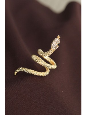 İlkyaz Fashion Ayarlanabilir Gold Renk Zirkon Taşlı Yılan Yüzük ILKYAZB-RSBJTR34