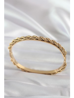 İlkyaz Fashion 316L Çelik Gold Renk Burgu Zincir Model Kadın Kelepçe ILKYAZB-RSBJTR34