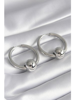 İlkyaz Fashion Pirinç Gümüş Renk Halka Top Model Kadın Küpe ILKYAZB-RSBJTR34