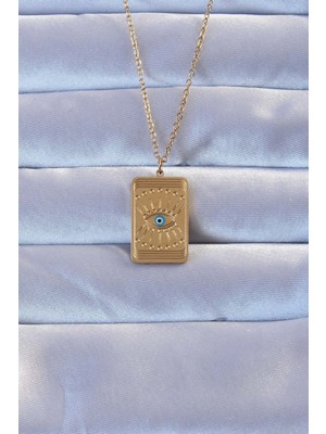 İlkyaz Fashion 316L Altın Renk Işlemeli Nazarlı Göz Model Vintage Kolye ILKYAZB-RSBJTR34