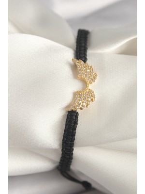 İlkyaz Fashion Pirinç Gold Renk Zirkon Taşlı Kanat Figür Asansörlü Makrome Model Kadın Bileklik Ilkyazb-Rsbj