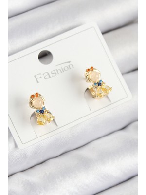 İlkyaz Fashion Pirinç Zirkon Taşlı Pamuk Prenses Model Gold Renk Çocuk Küpe ILKYAZB-RSBJTR34