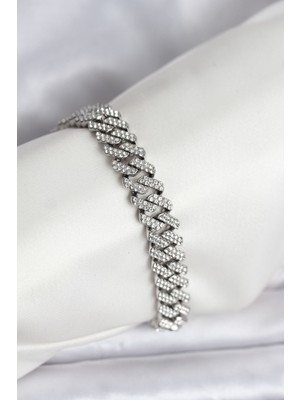İlkyaz Fashion Gümüş Renk Pirinç Cuba Chain Gurmet Bileklik ILKYAZB-RSBJTR34