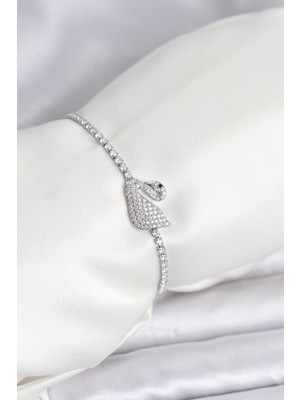 İlkyaz Fashion Kuğu Model Zirkon Taşlı Gümüş Renk Asansörlü Su Yolu Bileklik ILKYAZB-RSBJTR34