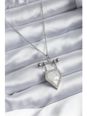 İlkyaz Fashion 316L Çelik Gümüş Renk Zirkon Taş Detay Kadın Kolye ILKYAZB-RSBJTR34