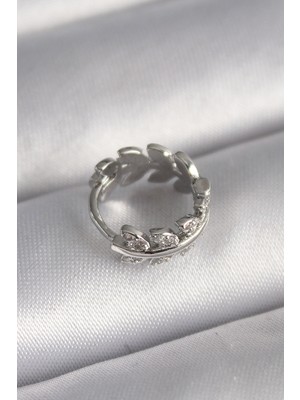 İlkyaz Fashion 316L Çelik Gümüş Renk Zirkon Taşlı Yaprak Model Tragus Piercing ILKYAZB-RSBJTR34