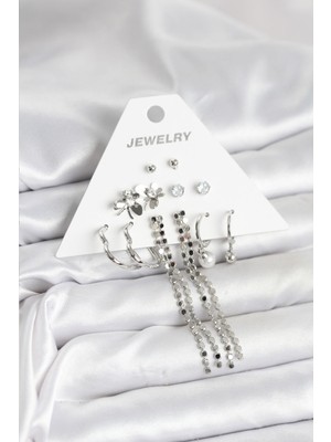 İlkyaz Fashion Pirinç Gümüş Renk 6 Çift Kadın Küpe ILKYAZB-RSBJTR34