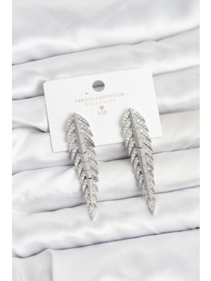 İlkyaz Fashion Pirinç Gümüş Renk Balık Sırtı Model Zirkon Taşlı Kadın Küpe ILKYAZB-RSBJTR34