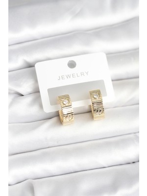 İlkyaz Fashion Pirinç Gold Renk Zirkon Taşlı Halka Kadın Küpe ILKYAZB-RSBJTR34
