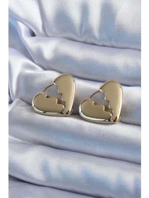 İlkyaz Fashion Gold Renk Kırık Kalp Model Pirinç Kadın Küpe ILKYAZB-RSBJTR34