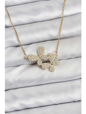 İlkyaz Fashion 316L Çelik Zincir Gold Renk Zirkon Taşlı Kelebek Model Kadın Kolye ILKYAZB-RSBJTR34