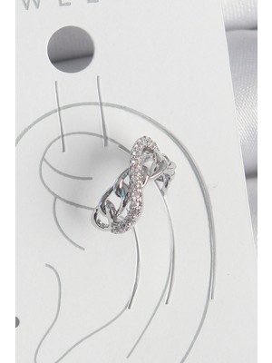 İlkyaz Fashion Pirinç Gümüş Renk Zirkon Taşlı Zincir Sonsuzluk Model Kadın Kıkırdak Küpe ILKYAZB-RSBJTR34