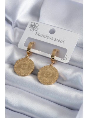 İlkyaz Fashion 316L Çelik Gold Renk Işleme Detay Kadın Küpe ILKYAZB-RSBJTR34
