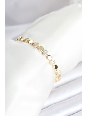 İlkyaz Fashion Pirinç Gold Renk Nokta Model Zirkon Taşlı Kadın Bileklik ILKYAZB-RSBJTR34