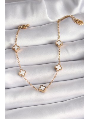 İlkyaz Fashion 316L Çelik Gold Renk Beyaz Baby Boy Yonca Model Kadın Bileklik ILKYAZB-RSBJTR34