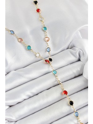 İlkyaz Fashion Pirinç Asorti Model Gold Renk Zirkon Taşlı Y Kolye ILKYAZB-RSBJTR34