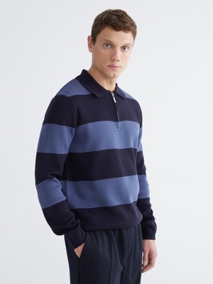 Polo Yaka Çizgili Erkek Triko Kazak