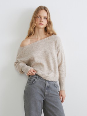 XSide Kayık Yaka Oversize Kadın Triko Kazak