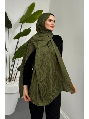 Merven Akyüz Naia Dalga Desen Pamuk Jakar Şal Haki