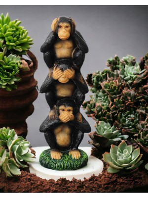 PremiumPort 3'lü Maymun Biblo Takımı, Dekoratif Masa ve Ofis Süsü, Hediye Alternatifi
