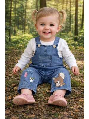 Bilge Trend Tom & Jerry Baskılı Bebek Kot Salopet Tişört Takım