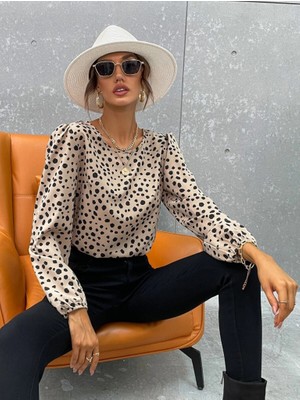 Etiler Collection Kadın Uzun Kollu Bisiklet Yaka Desenli Bluz