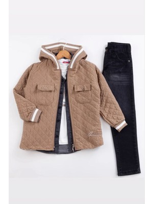 Miniğimin Cicileri (9-12) Kapitone Işlemeli Kapüşonlu Erkek Çocuk 4 Lü Takım - Açık Kahve