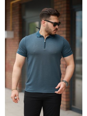 Etiler Collection Erkek Fermuarlı Yaka Kısa Kollu Tişört