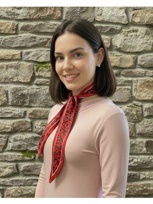 Kırmızı Leopar Şeritli Fular Bandana Estascarf 7,5X100CM