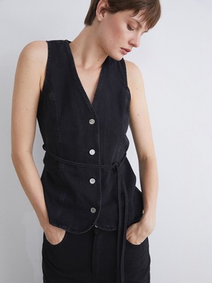 Lc Waikiki Yeni Sezon V Yaka Kadın Jean Yelek