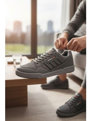 Enoch Erkek Üç Şerit Detaylı Esnek Düz Tabanlı Günlük Spor Ayakkabı Sneaker