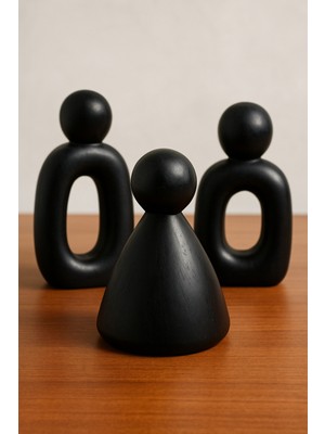 PremiumPort El Yapımı Minimalist Aile Figürü Seti, Modern Siyah Ev Dekoru