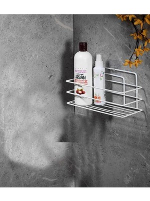 Braventa Collection Ömür Boyu Paslanmaz Yapışkanlı Banyo Düzenleyici Şampuanlık Duş Rafı Beyaz Tş-01 1 Adet