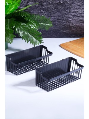 Braventa Collection 2 Adet Yapışkanlı Çok Amaçlı Banyo - Mutfak Rafı Plastik Şampuanlık Organizeri Siyah