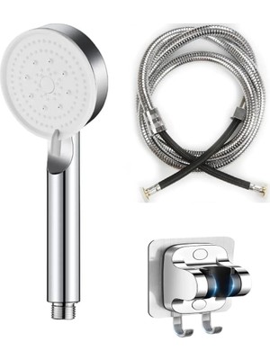 Braventa Collection 5 Fonksiyonlu Yüksek Basınçlı Duş Başlığı Yapışkanlı Mafsal Hortum Duş Seti, Siyah, 150 cm (Krom)