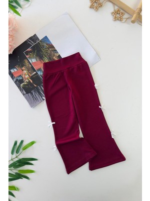 Miniğimin Cicileri Fiyonk Detaylı Kız Çocuk Esnek Tayt - Bordo