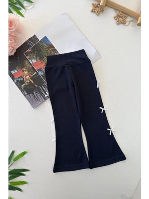 Miniğimin Cicileri Fiyonk Detaylı Kız Çocuk Esnek Tayt - Lacivert