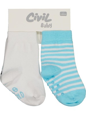 Civil Baby Hello World Kaydırmaz 2'li 6- Bebek Erkek Çorap Set - Standart 18 Ay