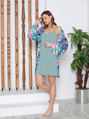 Limissi Imissi Kimono Sabahlık Gecelik Tkm.  Pijama Takımı - Yeşil Standart