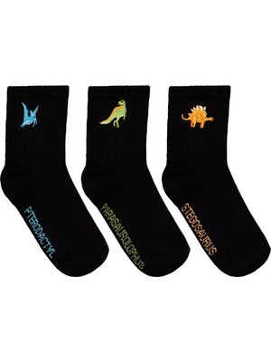 Civil Boys Dinazor Nakış  3'lü 2-12 Yaş Erkek Soket Çorap - Standart 8-9 Yaş