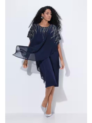Şans Kadın Büyük Beden Lacivert, Üst Kısmı Taş Işli Şifon Kumaş, Abiye Elbise 65N39265
