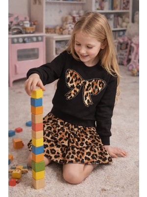 Melisa Ticaret Kız Bebek & Çocuk Leopar Desenli Lambada Model Etekli Takım 2'li